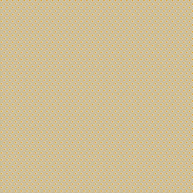 Katoen beige met kleine oranje witte bloempjes
